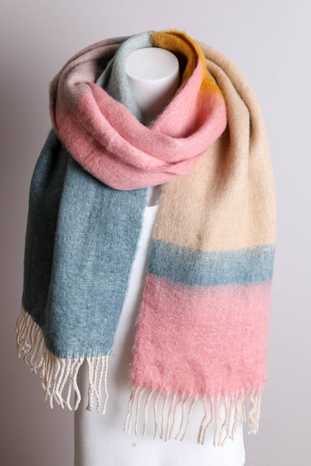 Color Block Faux Mohair Scarf | Blue/Oatmeal