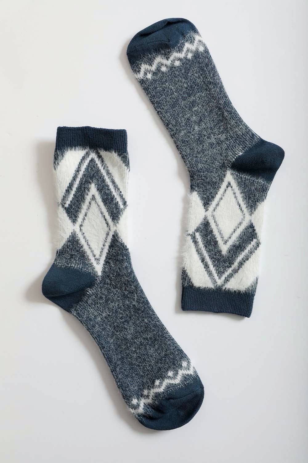 Faux Mohair Diamond Pattern Socks| Black