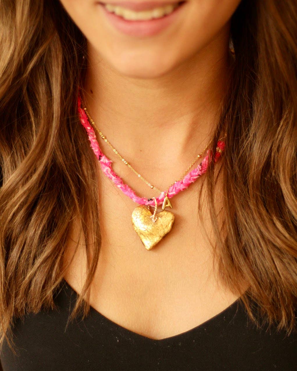 Orange Bandana with Gold Leafed Heart Necklace