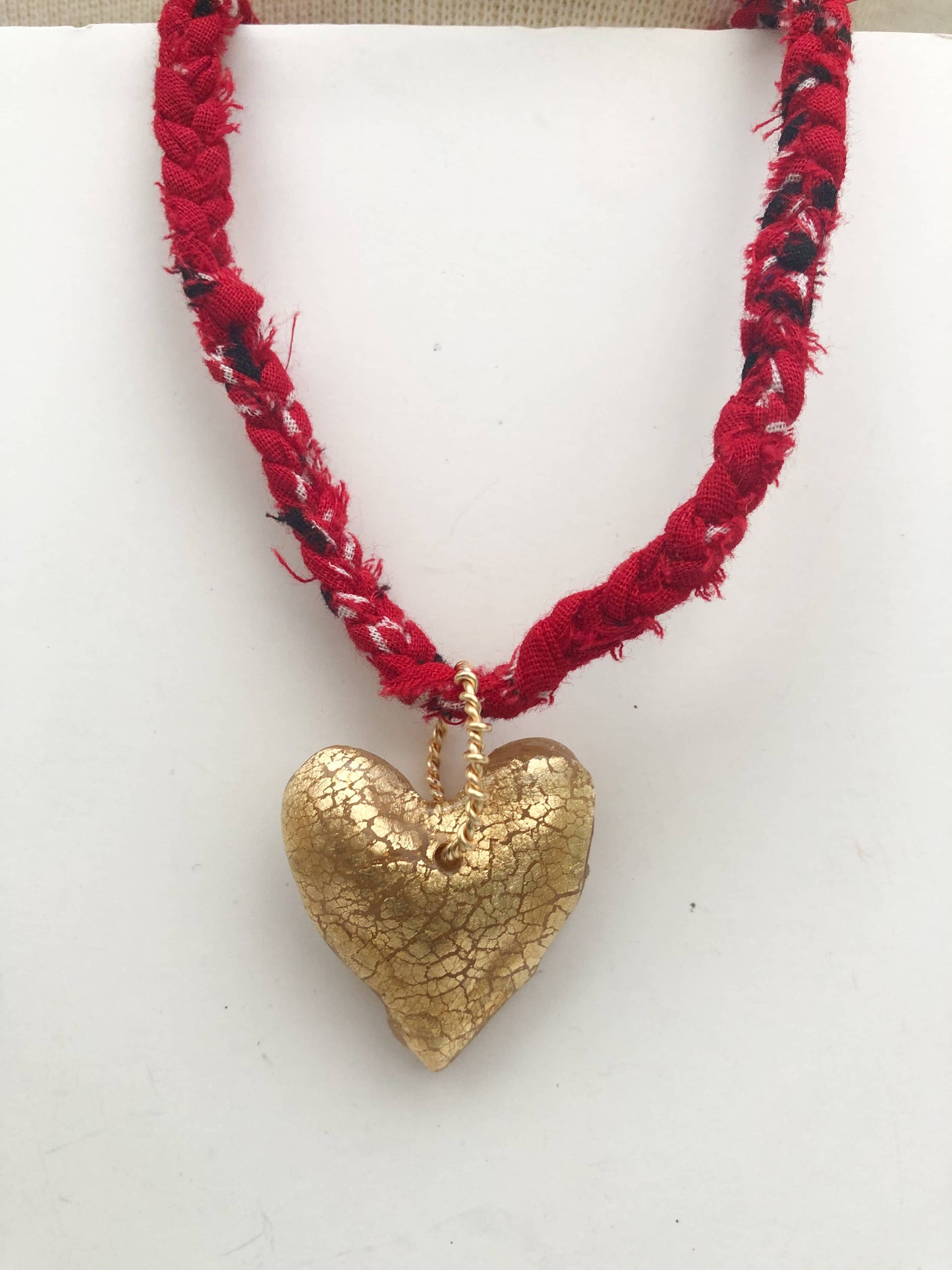 Red Bandana with Gold Leafed Heart Necklace