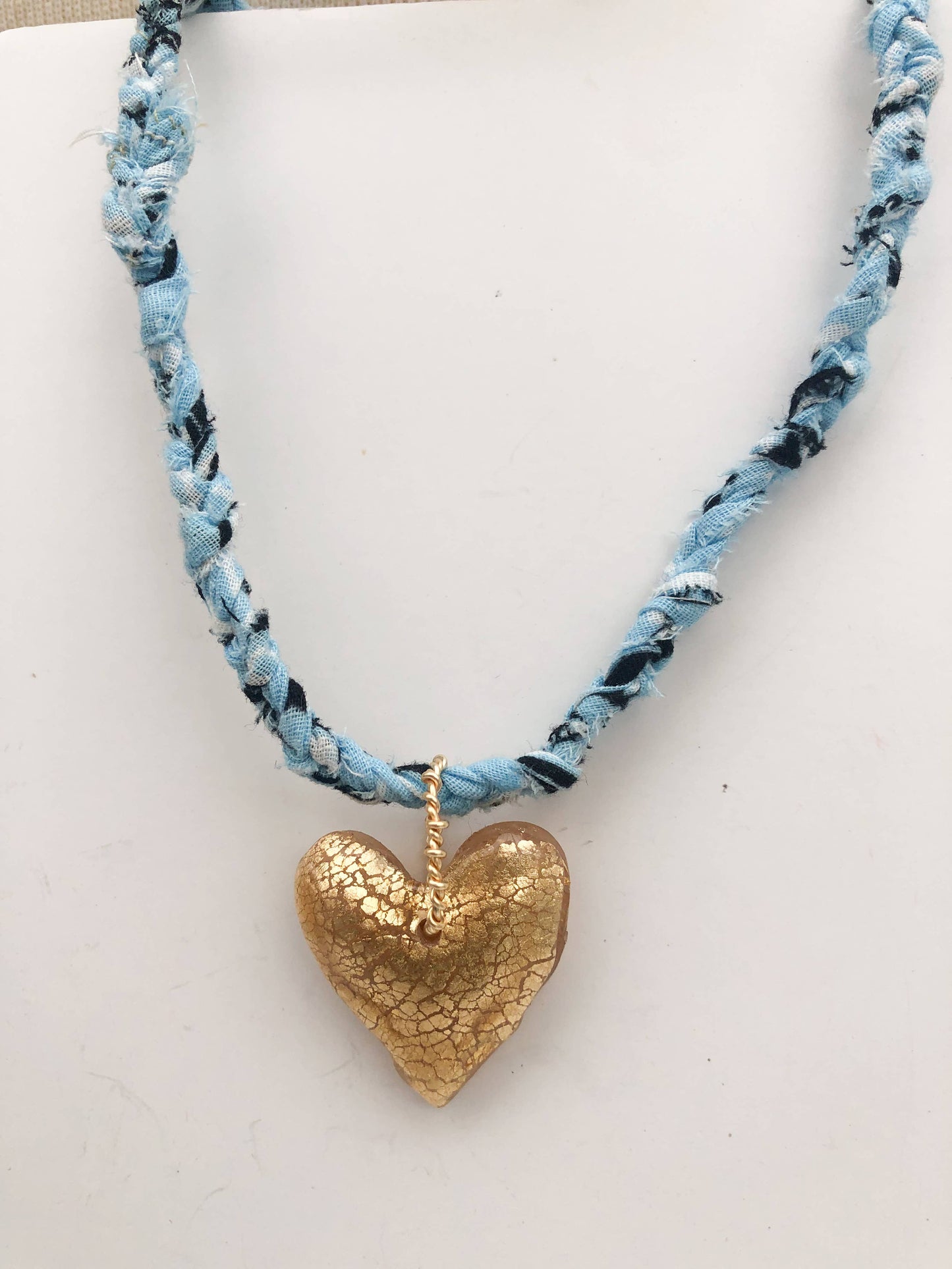 Powder Blue Bandana with Gold Leafed  Heart Necklace