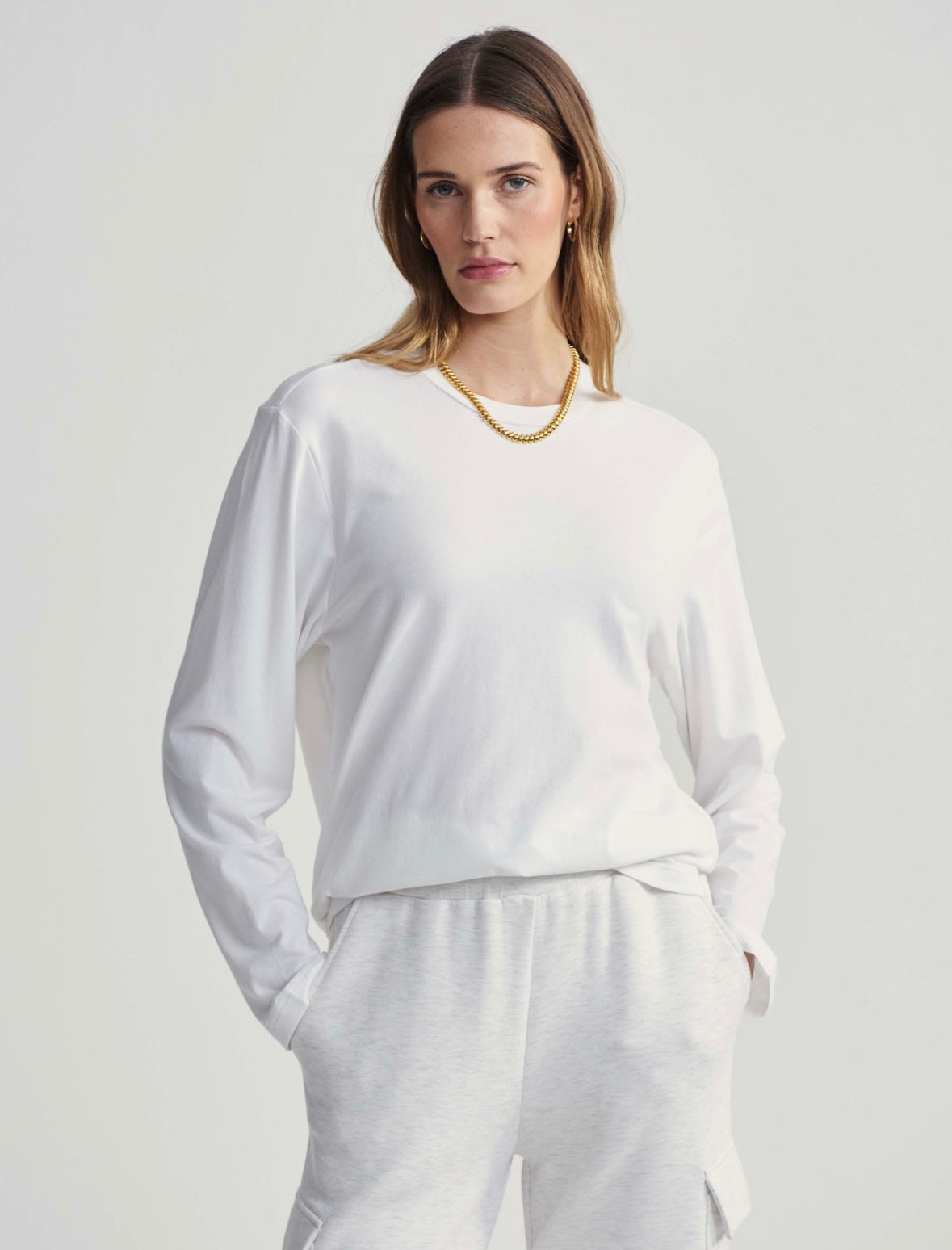 Leah Long Sleeve Boyfriend Tee | White