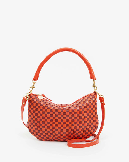 Petit Moyen Messenger | Bright Poppy/ Bordeaux Woven Checker