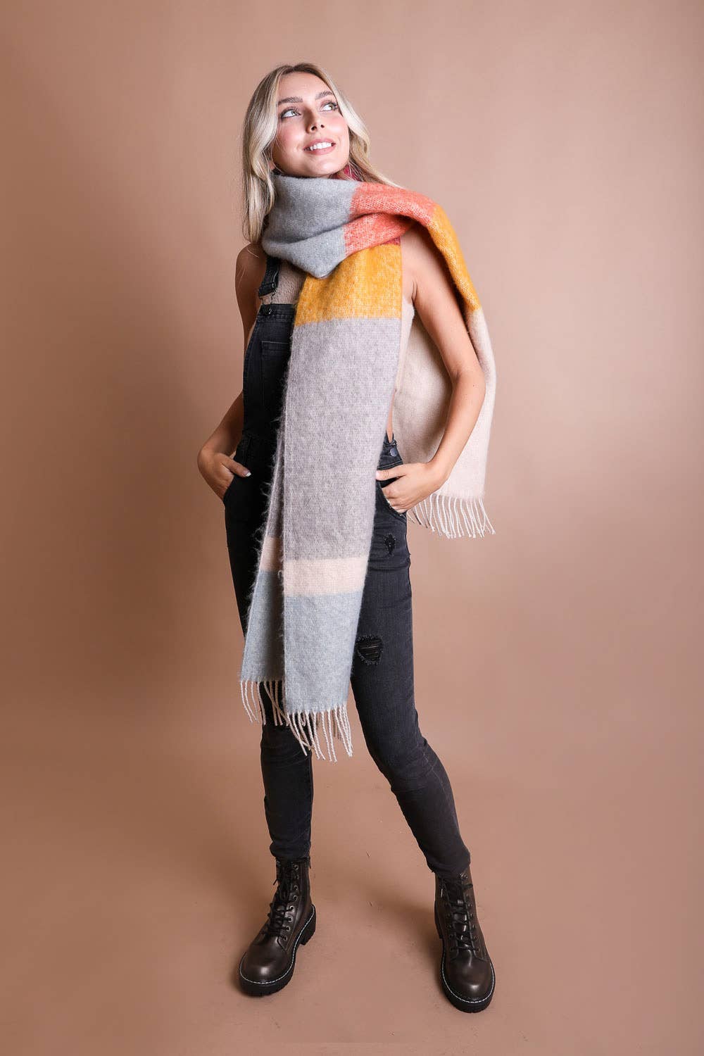 Color Block Faux Mohair Scarf | Blue/Oatmeal