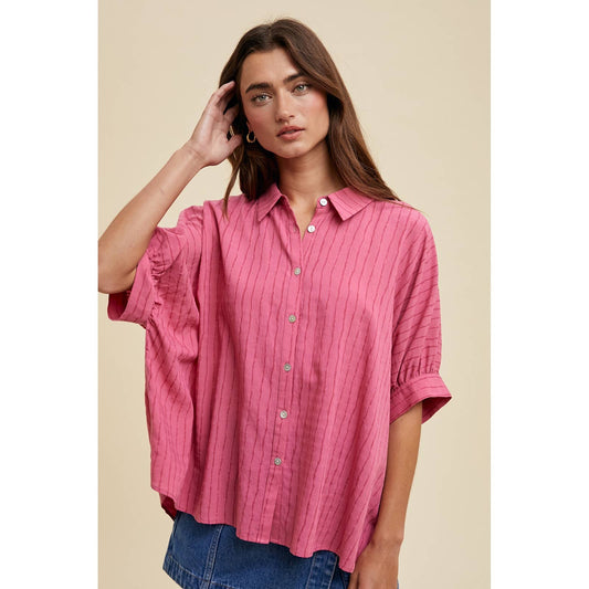 Lindly Pink Striped Button Up