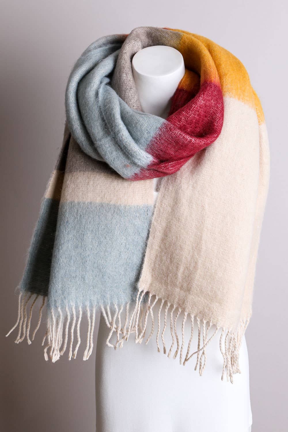 Color Block Faux Mohair Scarf | Blue/Oatmeal