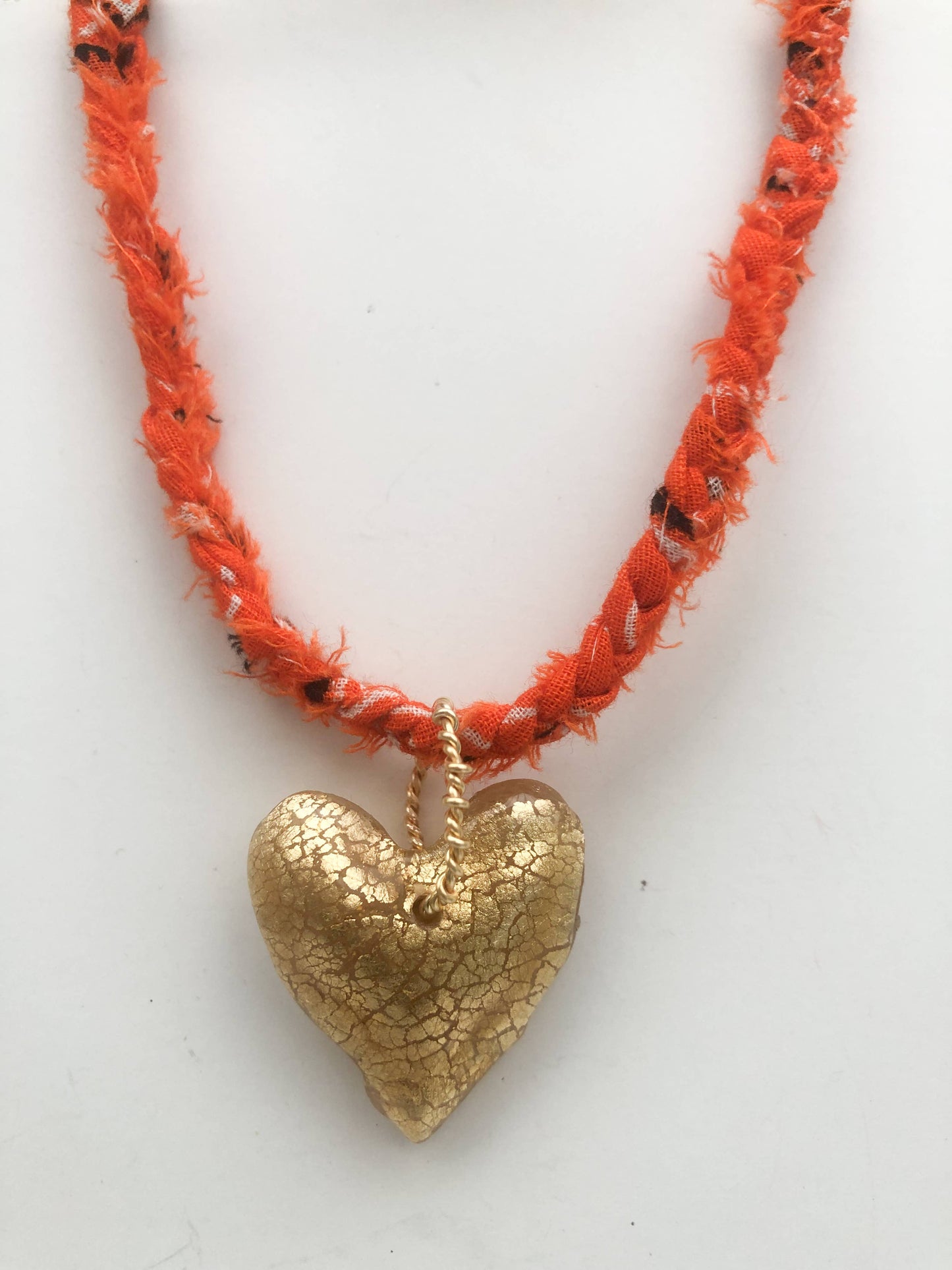 Orange Bandana with Gold Leafed Heart Necklace